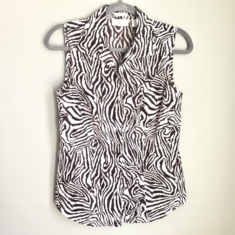 CHICO’S | Zebra Button Down Tank Top Brown Size 0